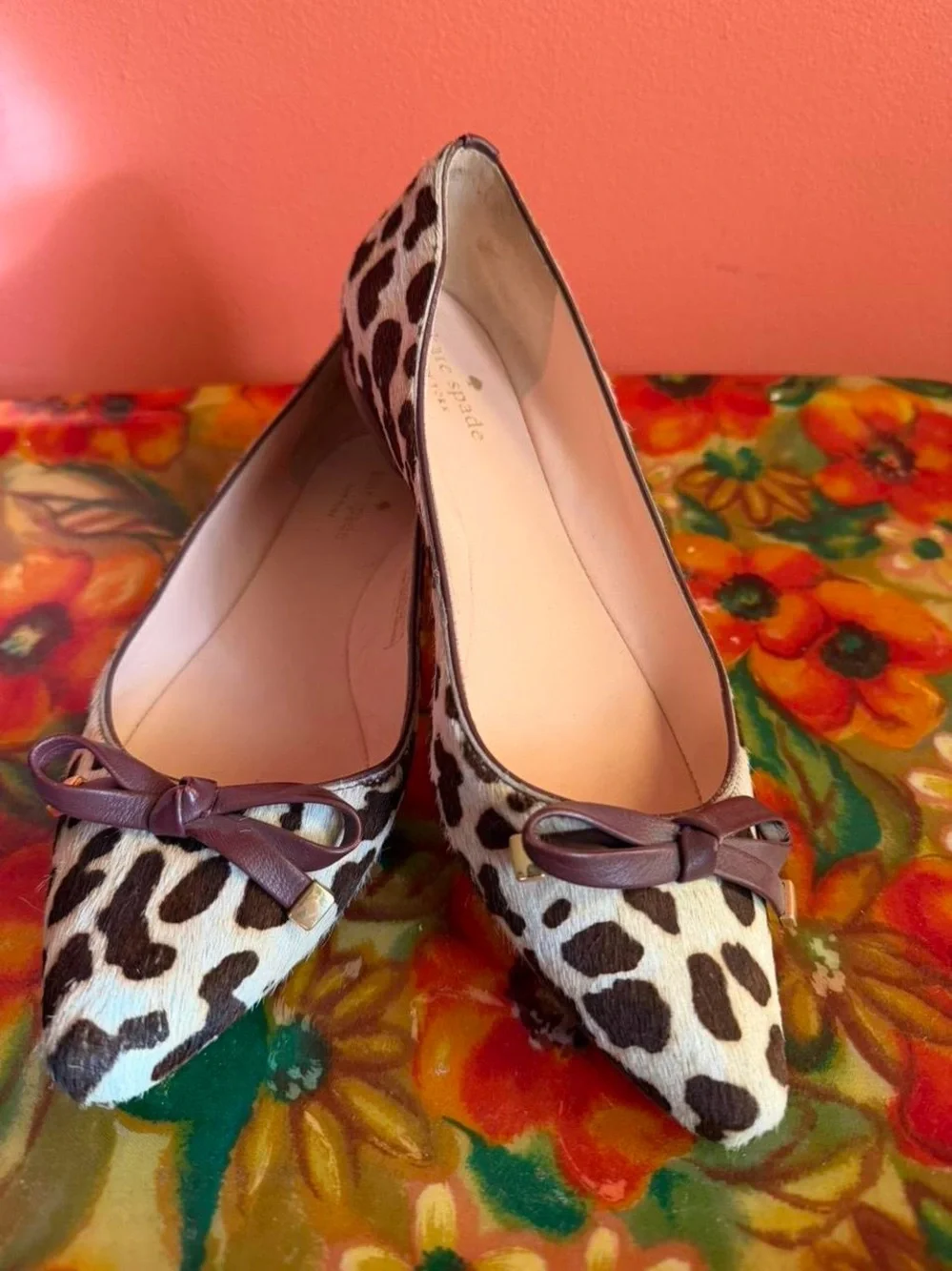 kate spade brown cowhide Leopard-Print Ballet Flat with  Bow